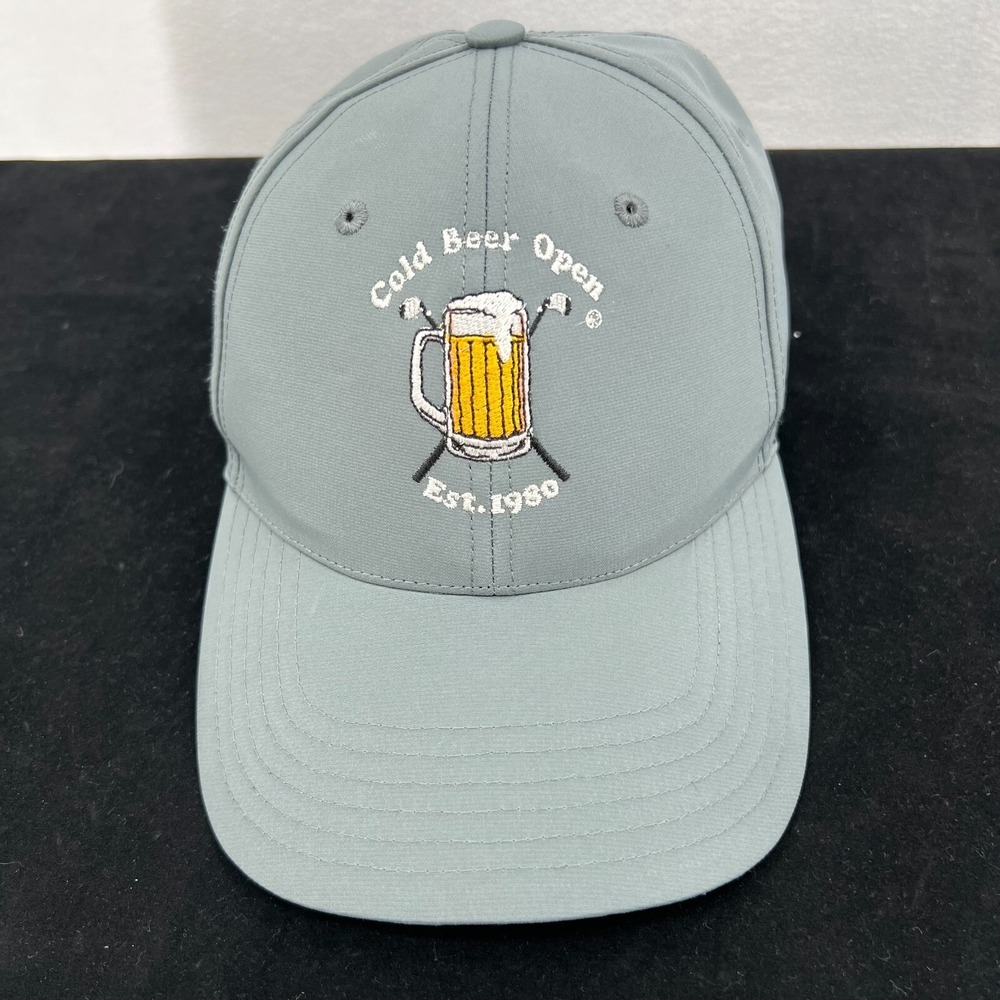 Adidas Men's Hat Gray Baseball Cap Cold Beer Open‎ Embroidered Strapback Golf